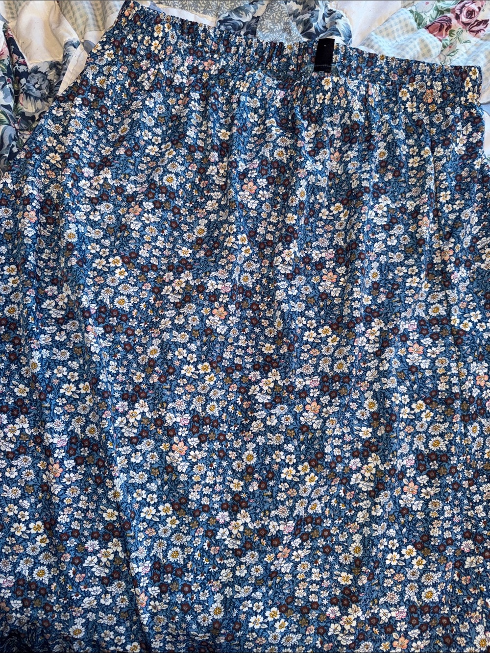 Blue Floral Maxi Skirt with Elastic Waist